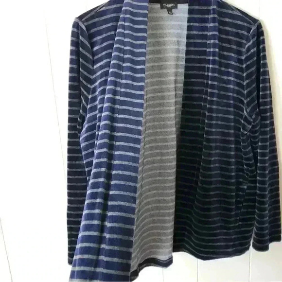 Talbots Open Front Striped Velvet Cotton Blend Cardigan Size LP - Picture 3 of 8
